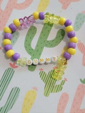 Gummy Bead Kandi Bracelet - Yellow & Purple